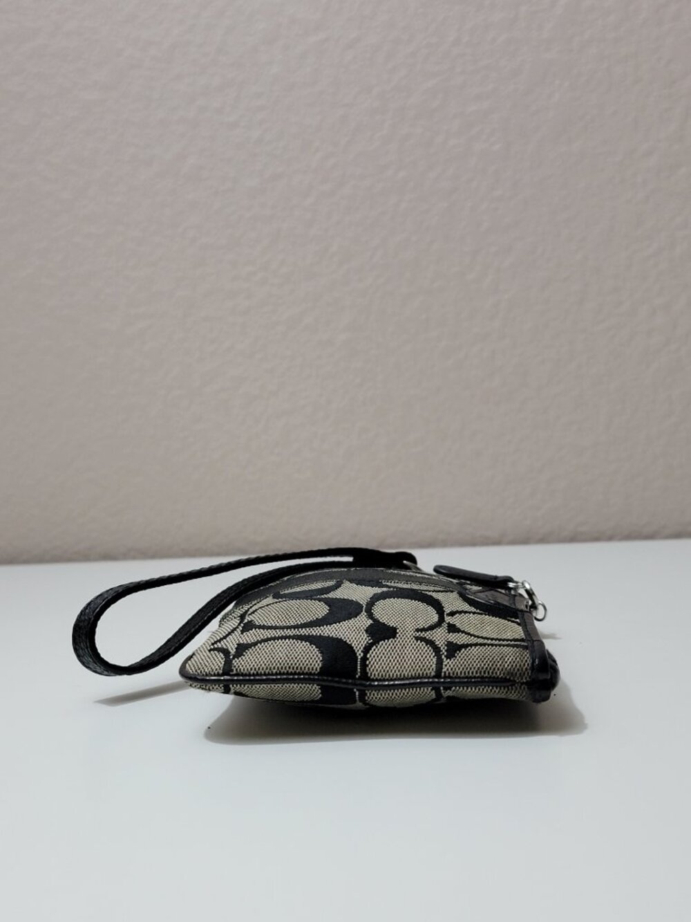 Coach Signature Jacquard Wristlet Khaki Black Stripe Small Pouch Clutch Purse - Picture 4 of 10